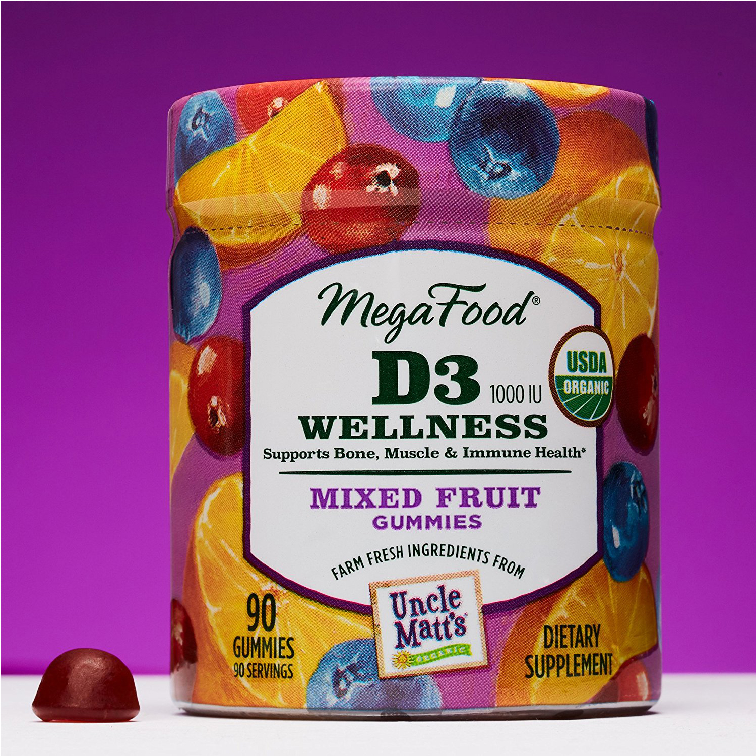 MegaFood D3 (1000 IU) Wellness Gummies, Mixed Fruit, 90 Gummies Holly