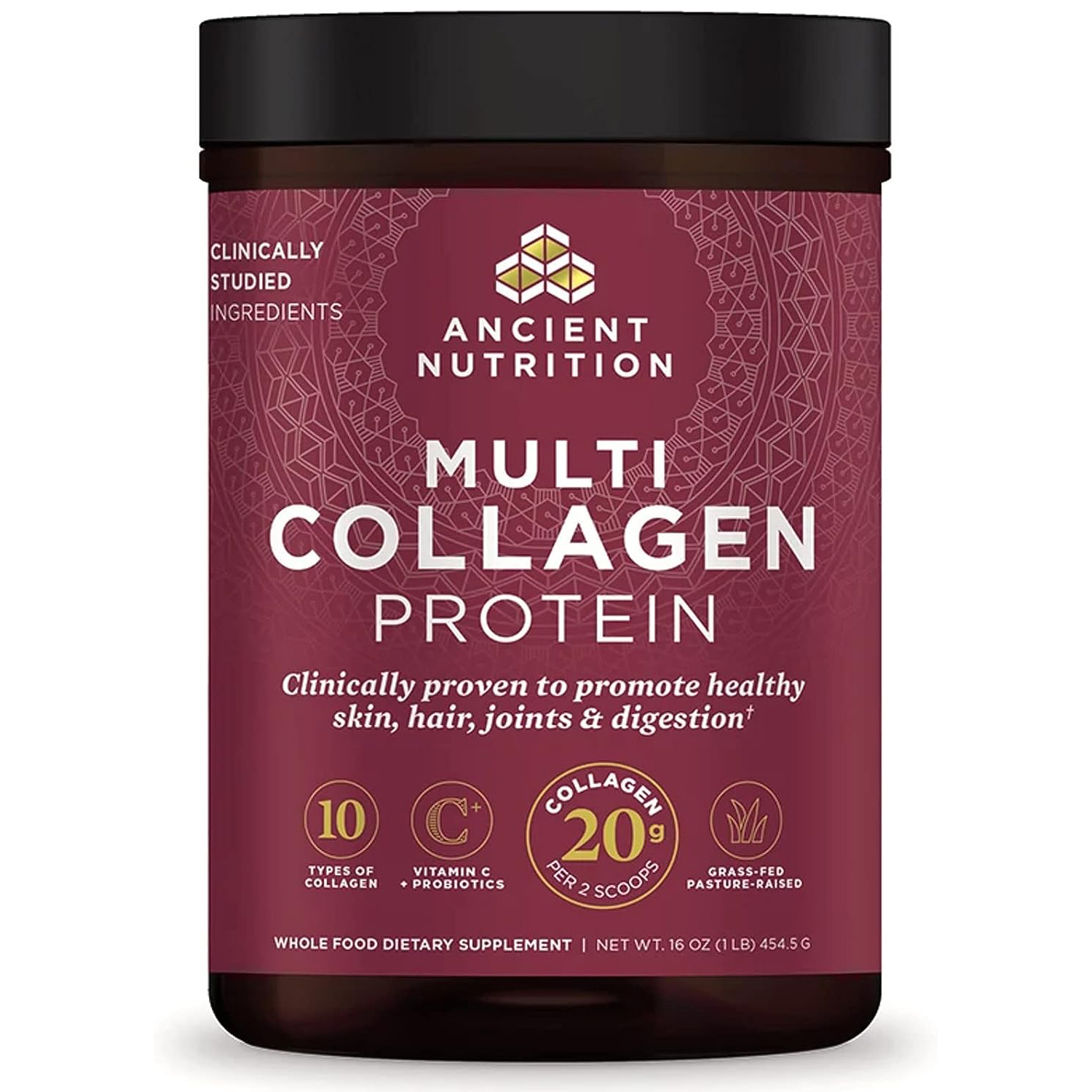 Ancient Nutrition Multi Collagen Powder, Unflavored Protein with Probiotics  and Vitamin C, 45 Servings, 16 Ounces
